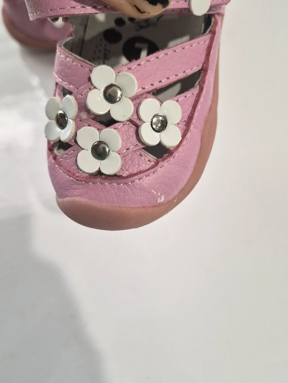 pediped Pink Toddler Mary Jane Shoes with White Flower Accents Size 4-4.5 US